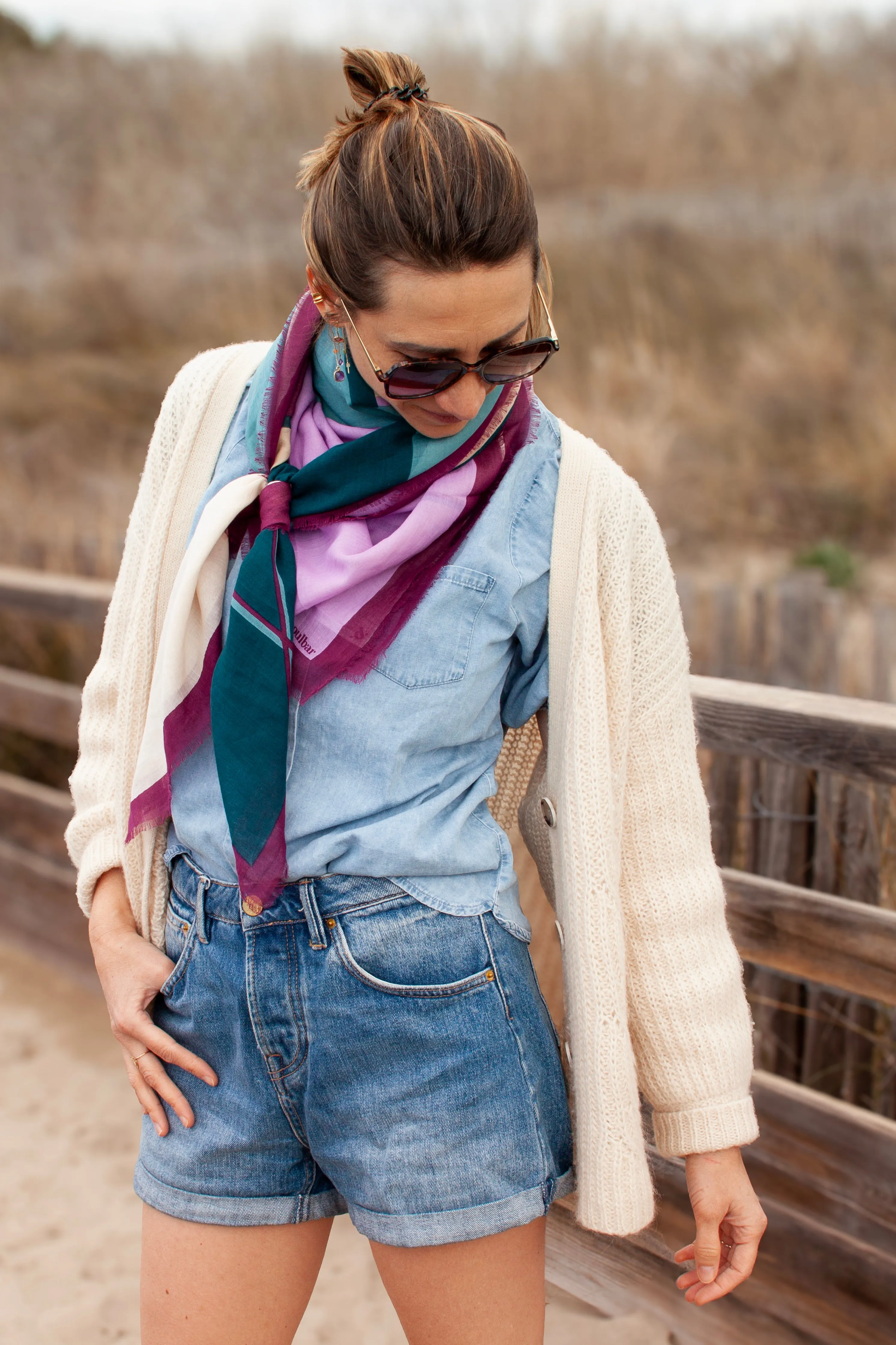 Foulard coton bio - Mur sur Mer - Magenta