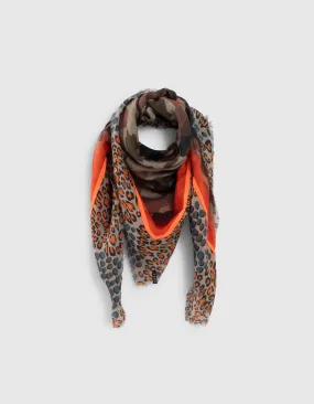 Foulard kaki à motif camouflage et léopard Femme