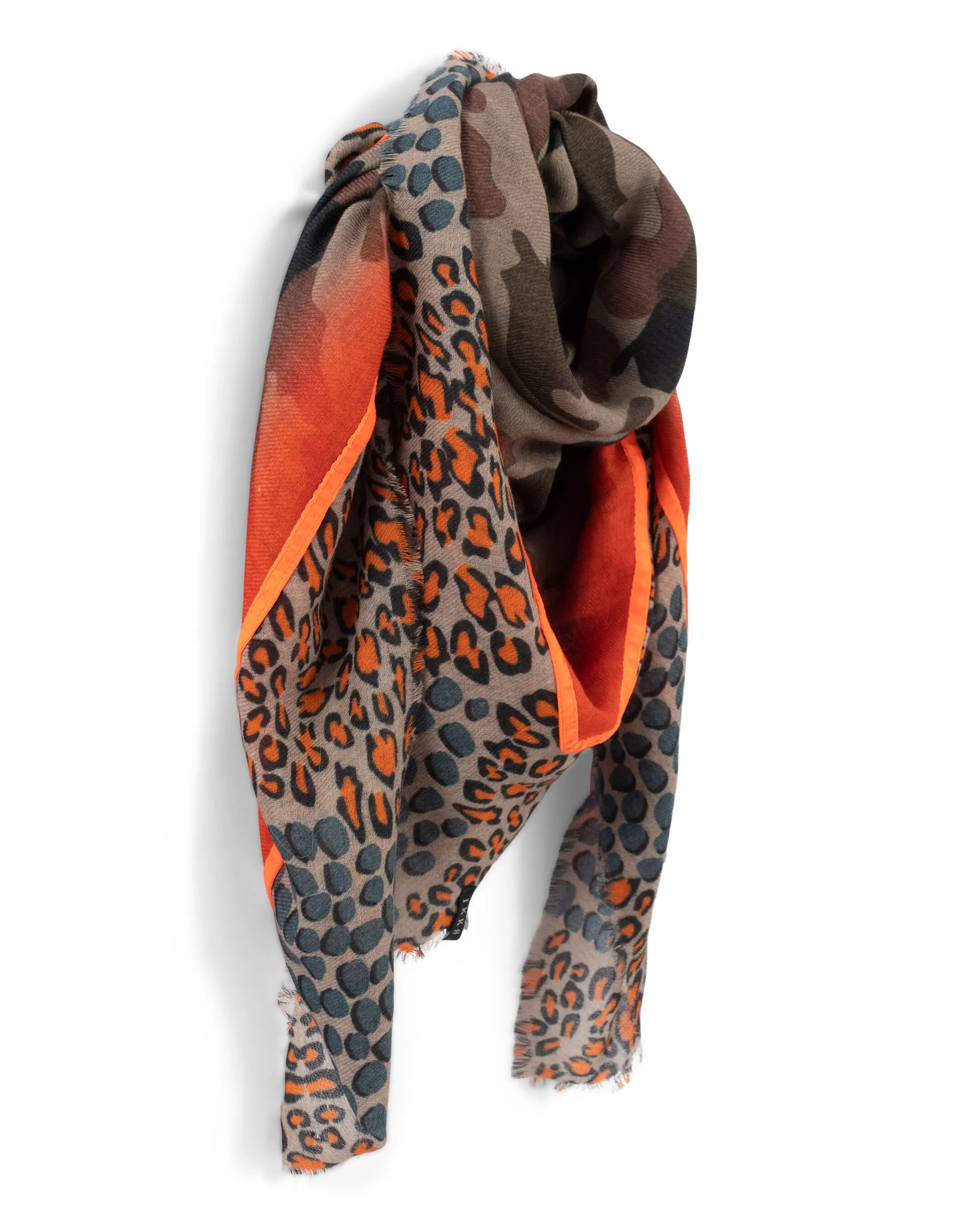 Foulard kaki à motif camouflage et léopard Femme