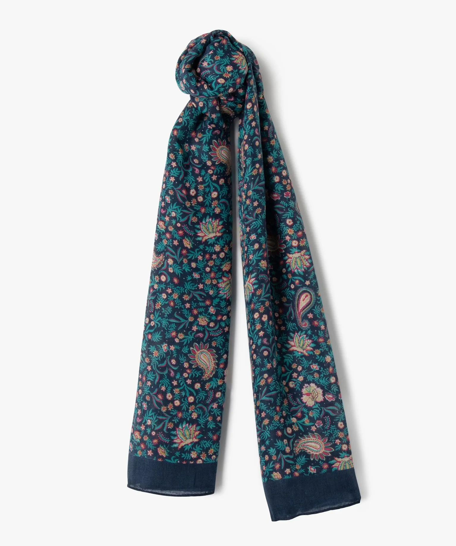 foulard rectangulaire en voile fleuri femme bleu