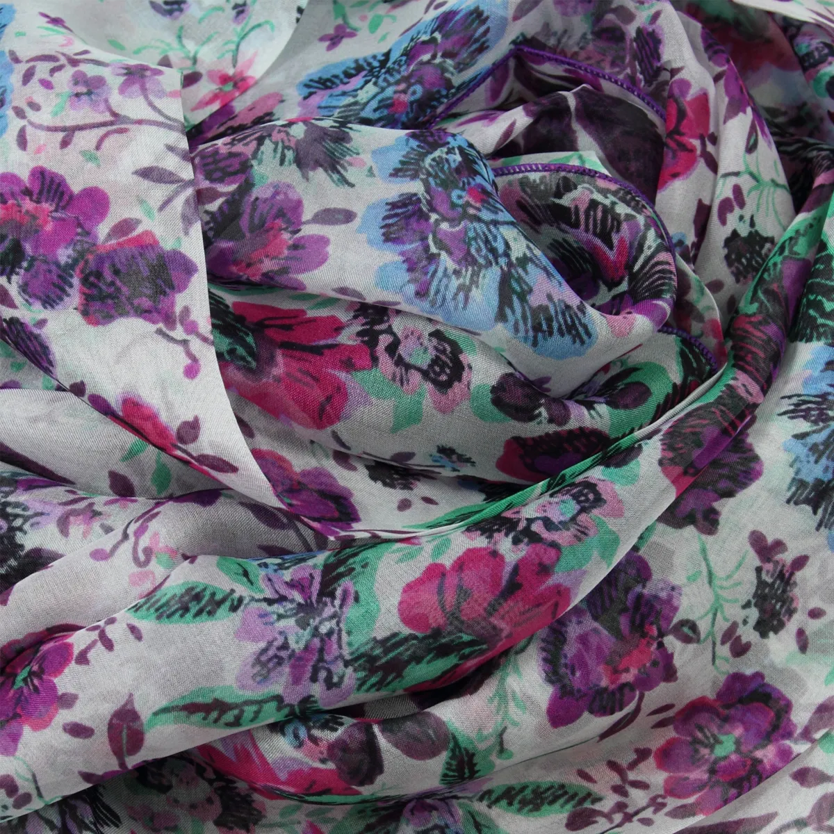 FOULARD SOIE ROSE - FLEUR ROMANTIQUE