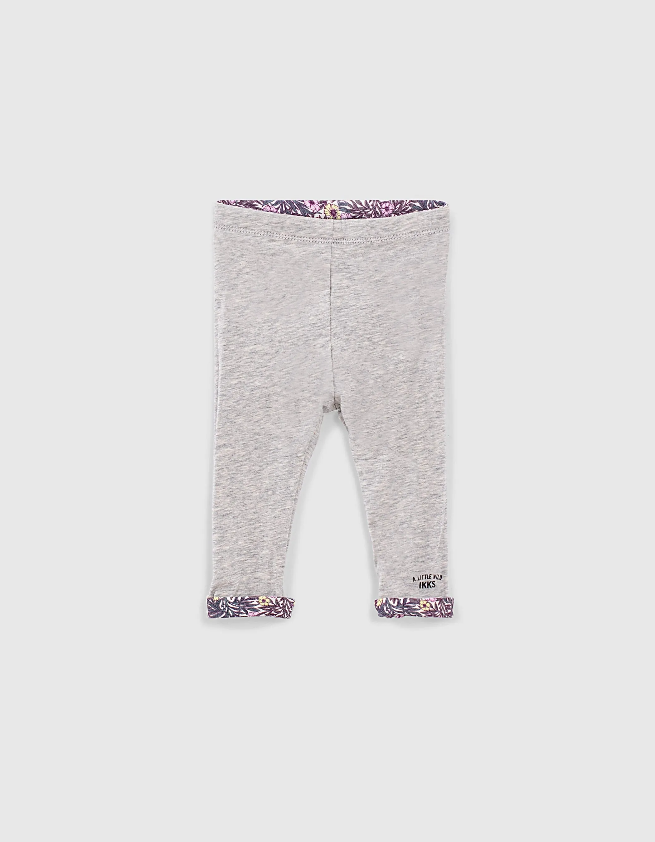 Leggings réversible imprimé végétal et gris bébé fille