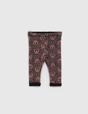 Leggings réversible noir et fleurs de lys bébé fille