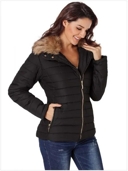  Manteau d'hiver en fourrure synthétique pour femme coupe slim