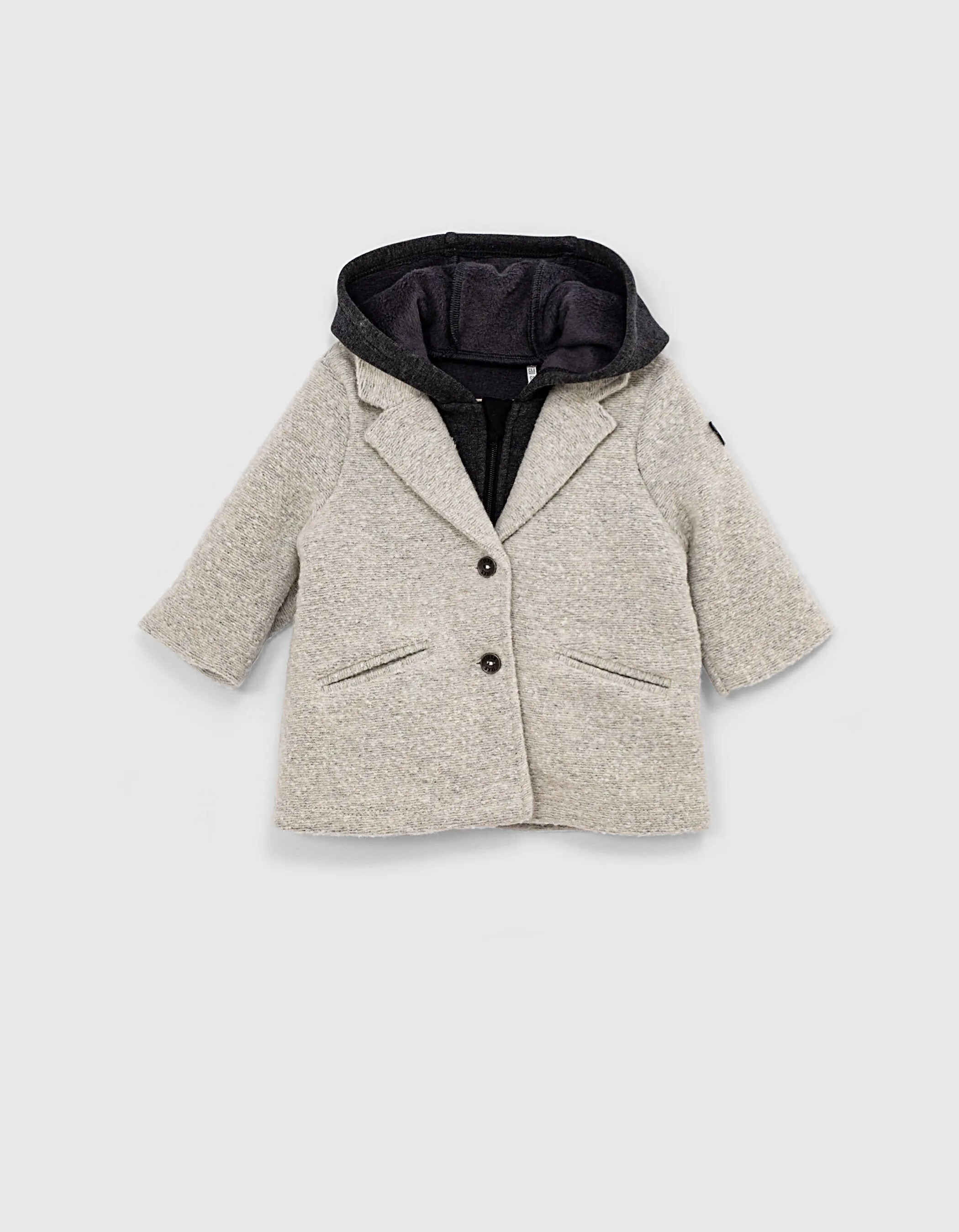 Manteau gris chiné foncé parmenture à capuche bébé fille