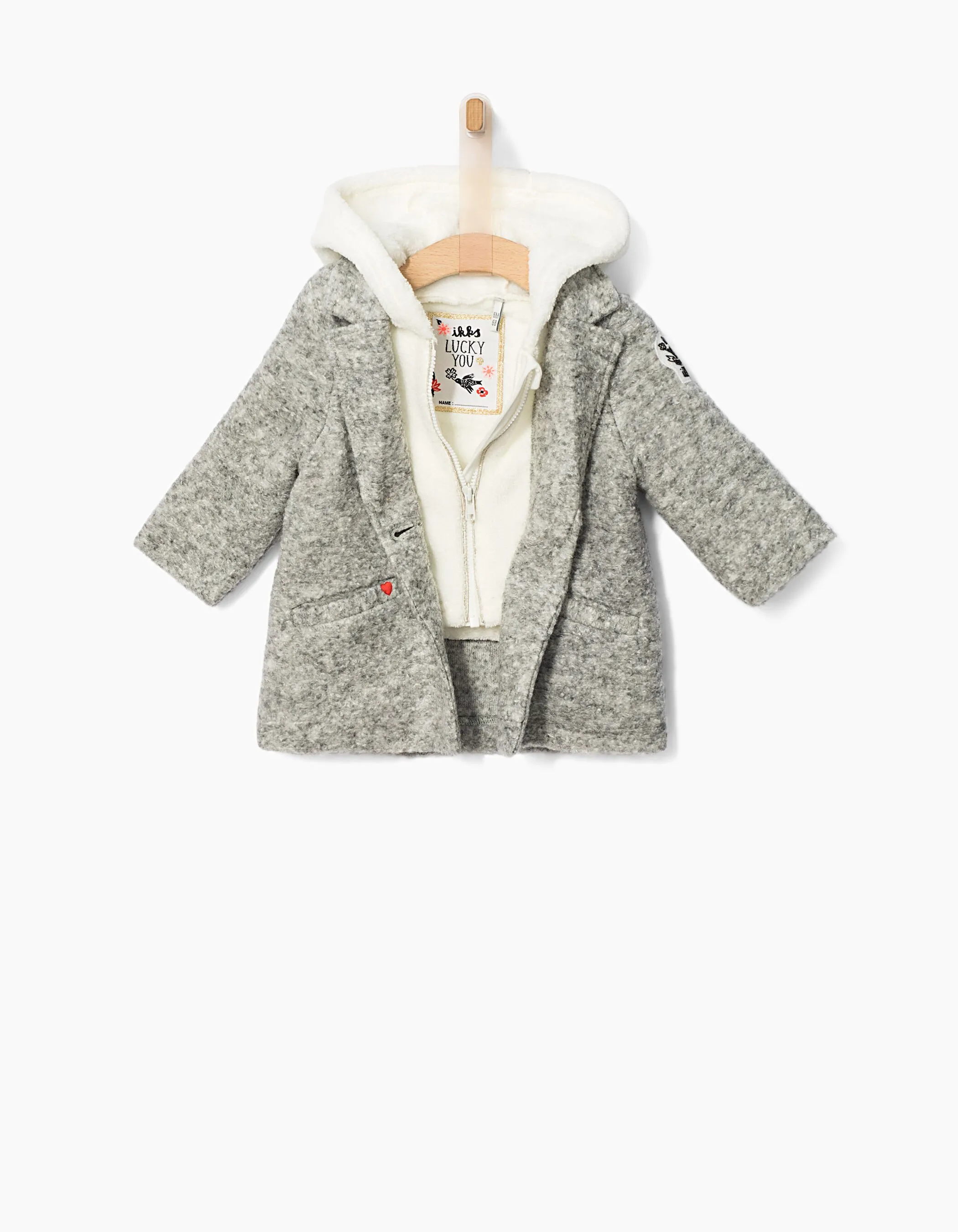 Manteau lainage gris bi-matière bébé fille