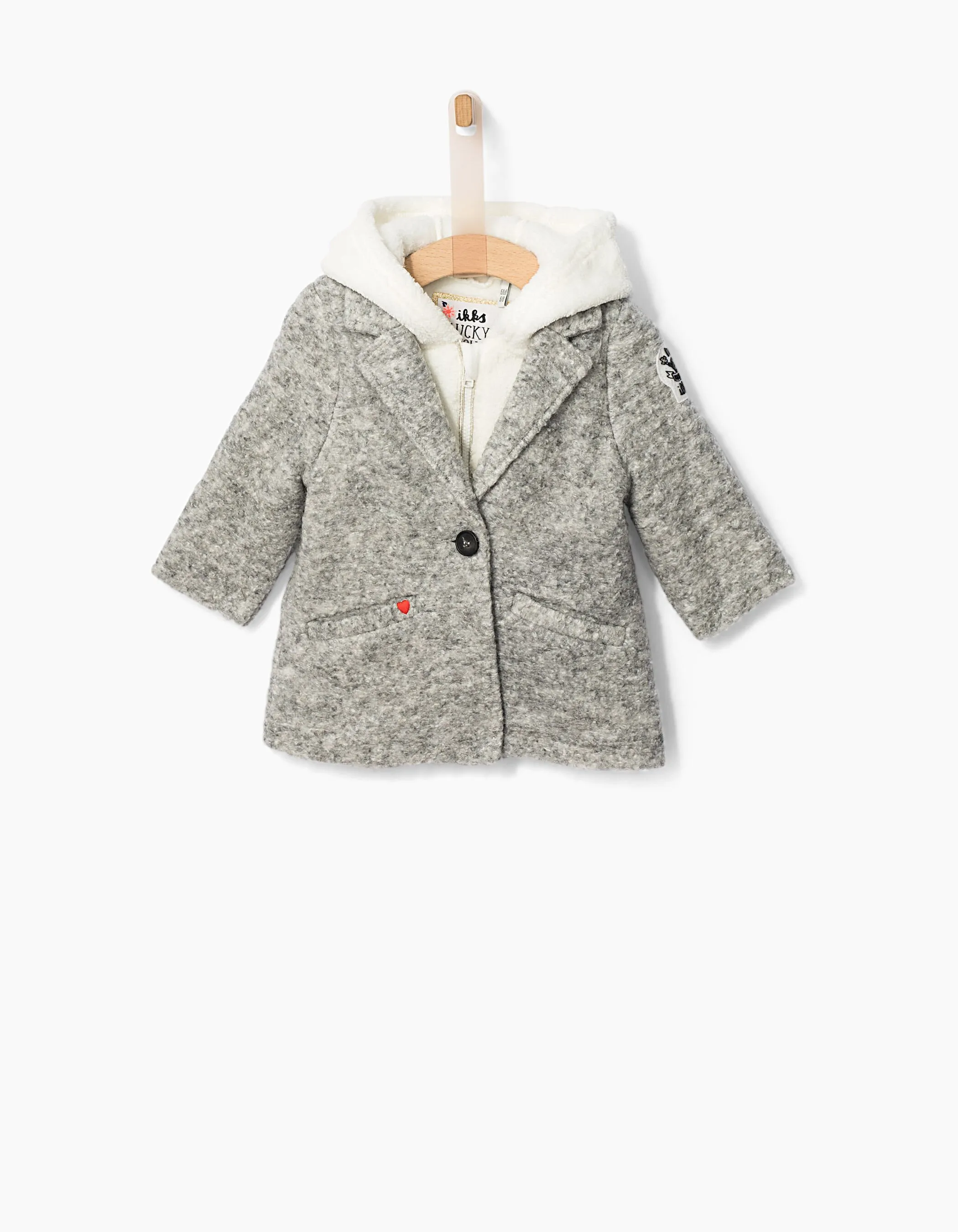 Manteau lainage gris bi-matière bébé fille