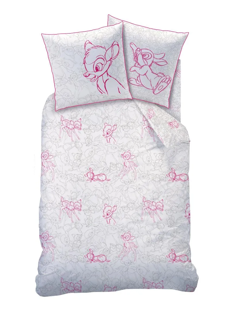 Parure de lit imprimée 100 % coton, DISNEY BAMBI CACHE CACHE - Rose