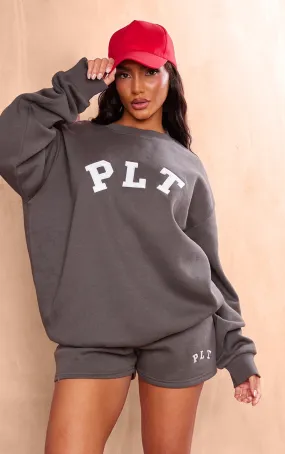 PLT Pull oversize en sweat gris anthracite à logo PLT