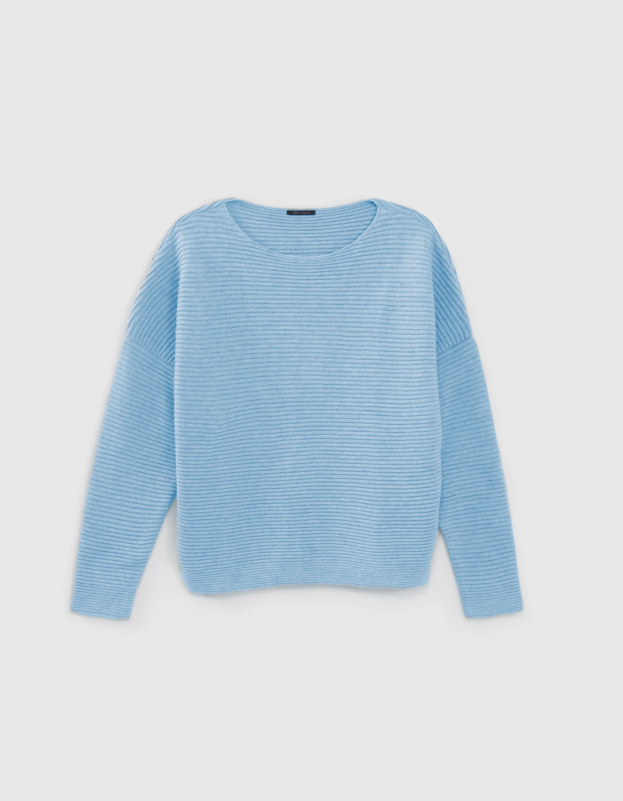 Pull bleu tricot côtelé col bateau Femme