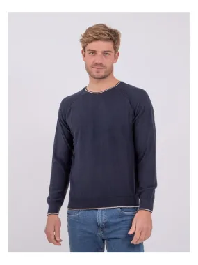 Pull col rond pur coton AMATEO - Bleu marine