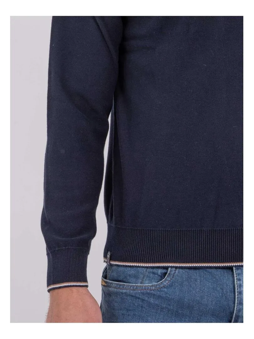 Pull col rond pur coton AMATEO - Bleu marine