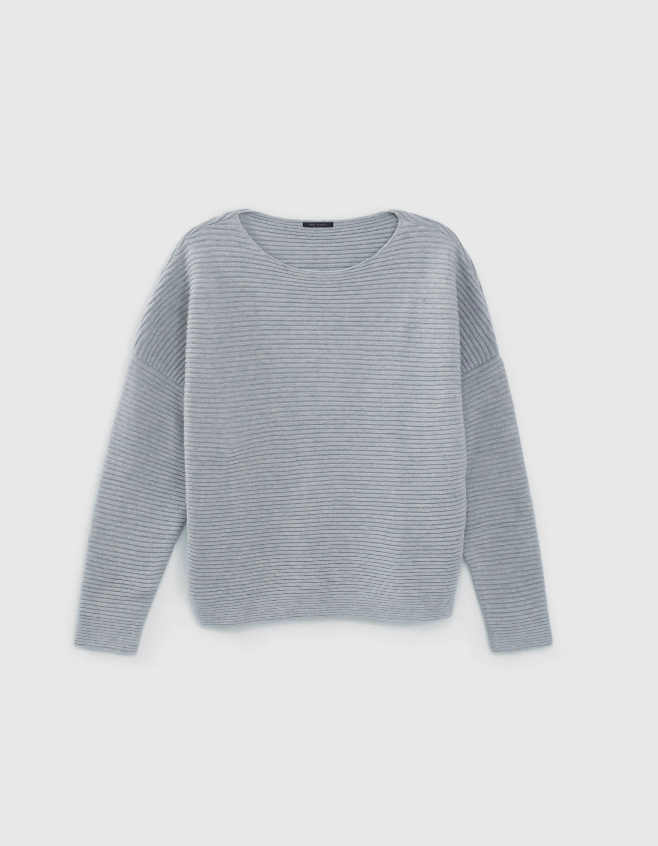 Pull gris tricot côtelé col bateau Femme