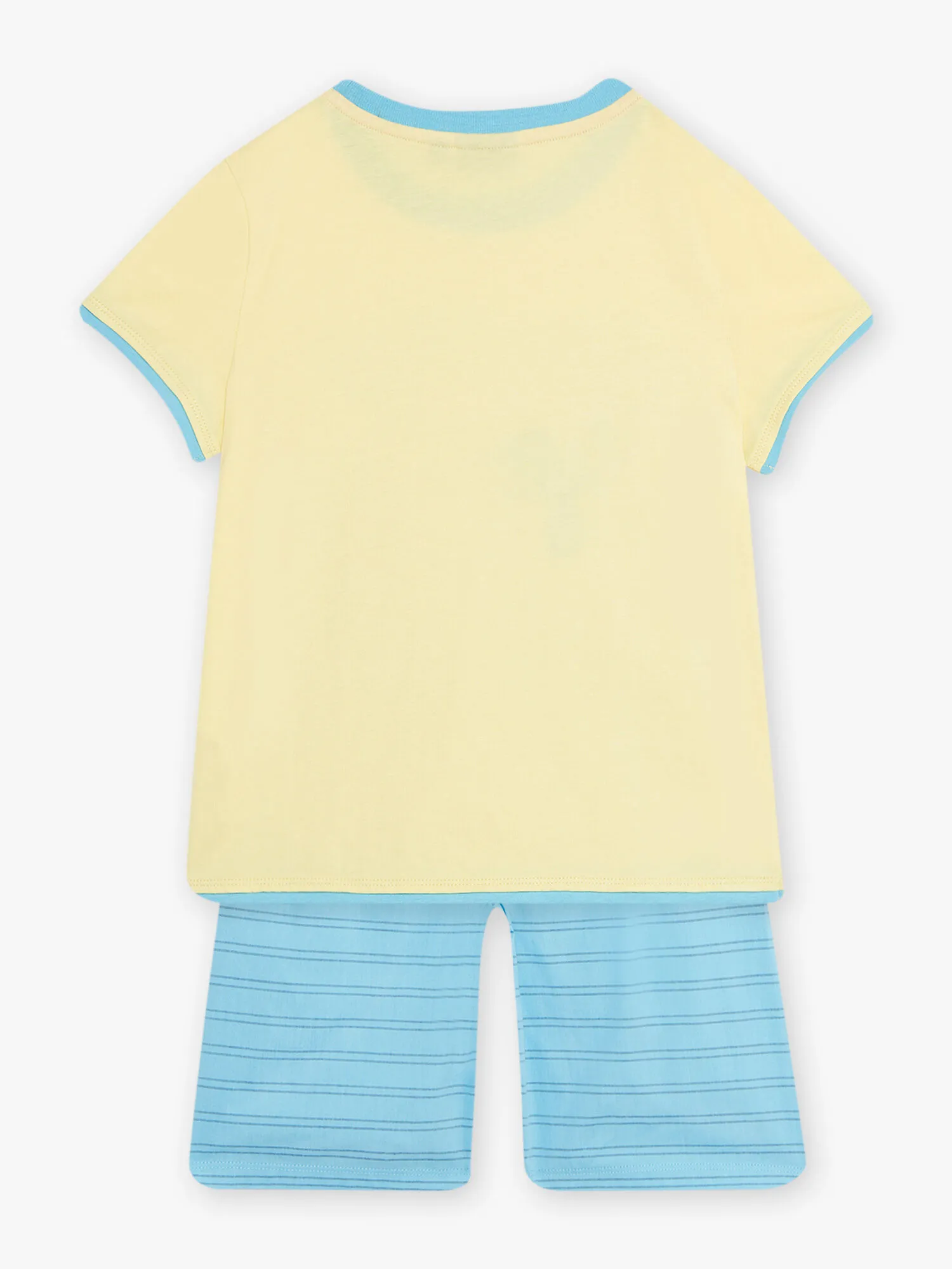 Pyjama jaune fluo et bleu à motif crocodile à la plage enfant garçon