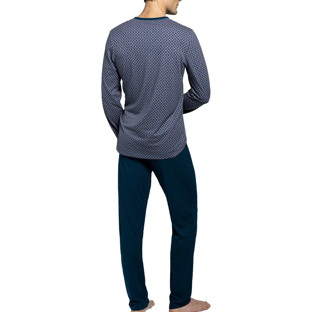 Pyjama long en coton modal pour homme Dauville à motifs bleu d'Impetus