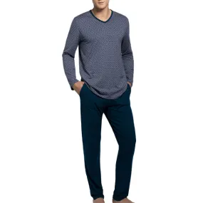 Pyjama long en coton modal pour homme Dauville à motifs bleu d'Impetus