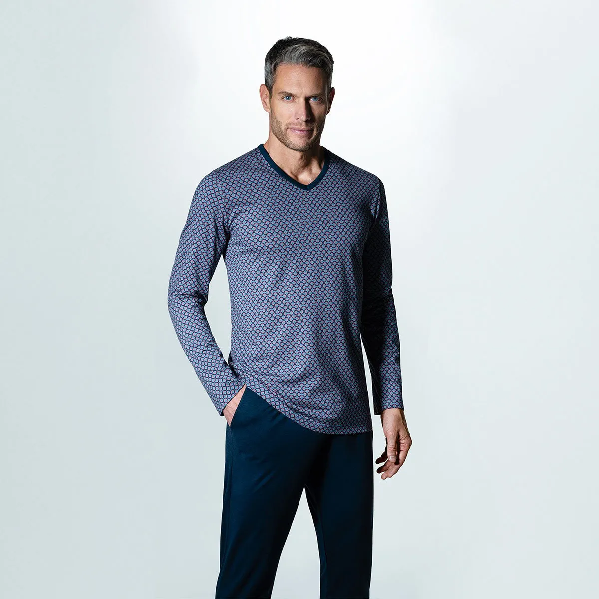 Pyjama long en coton modal pour homme Dauville à motifs bleu d'Impetus