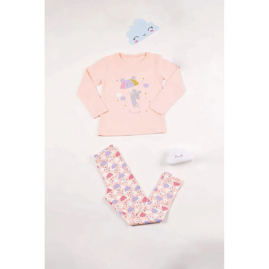 Pyjama Long fille - Nude à Motifs Colorés - Pluie et Petite Souris en coton | 3 Suisses