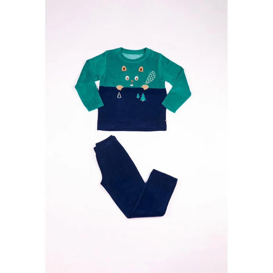 Pyjama Long Garçon - Bleu et  vert à motifs Castor | 3 Suisses