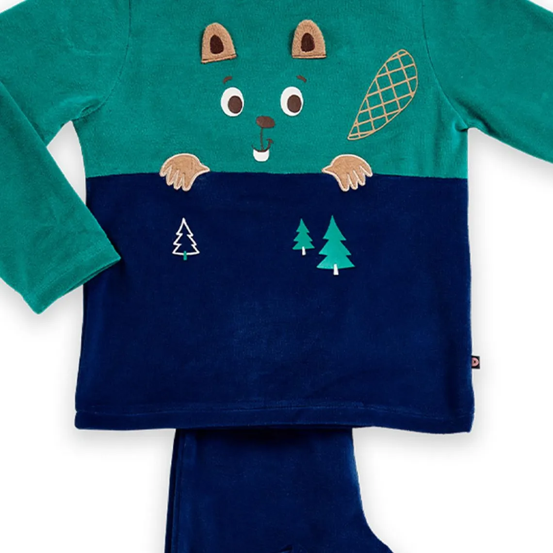 Pyjama Long Garçon - Bleu et  vert à motifs Castor | 3 Suisses