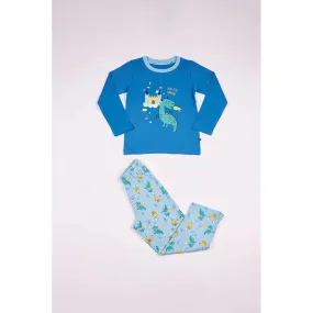 Pyjama Long Garçon en Coton - Bleu Imprimé / Bleu Clair Imprimé - Dragon | 3 Suisses