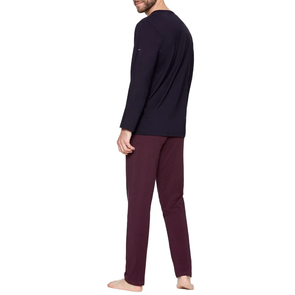 Pyjama long homme bleu marine et bordeaux en coton par Eden Park