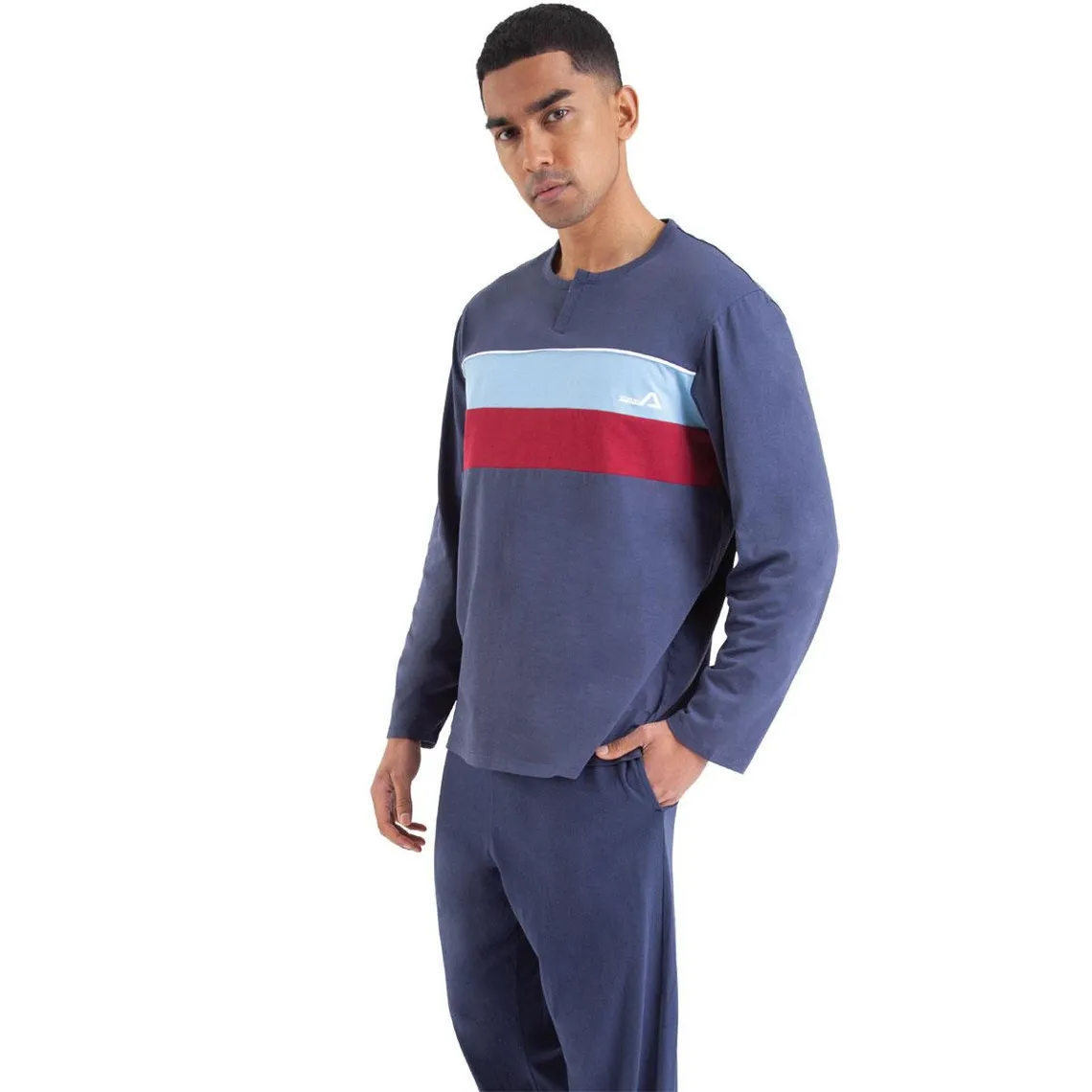 Pyjama long homme Chic Bleu Manches longues en coton | 3 Suisses