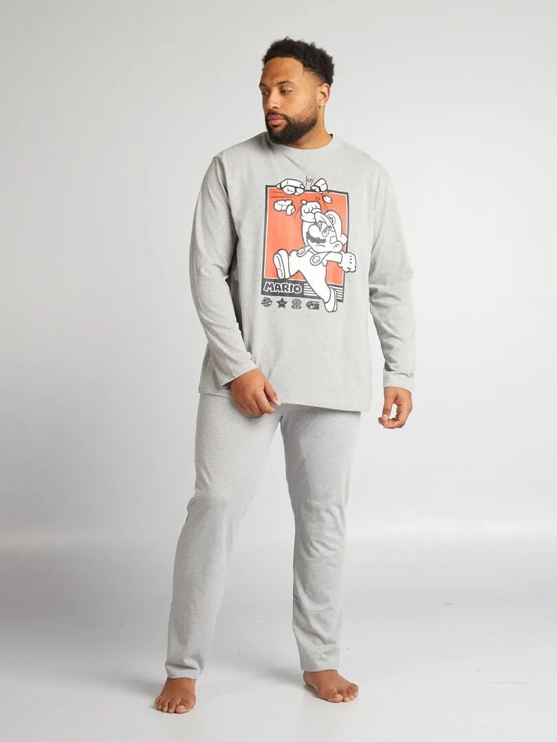 Pyjama long 'Mario' - tee-shirt + short - 2 pièces - Gris