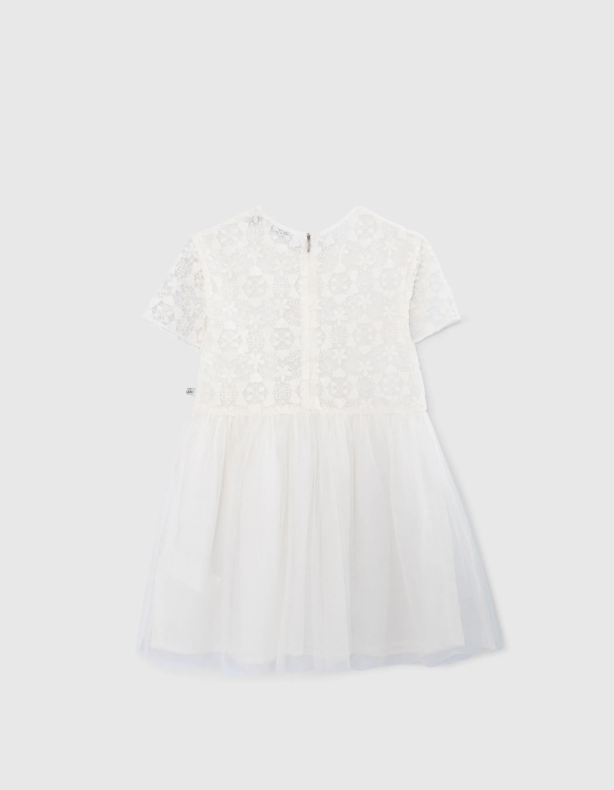 Robe blanche bi-matière dentelle et tulle fille