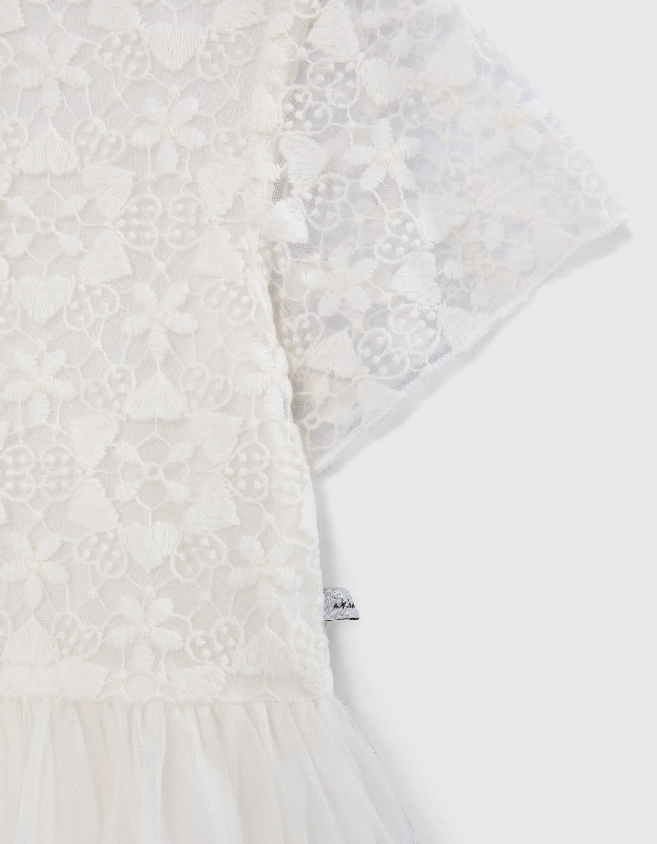 Robe blanche bi-matière dentelle et tulle fille