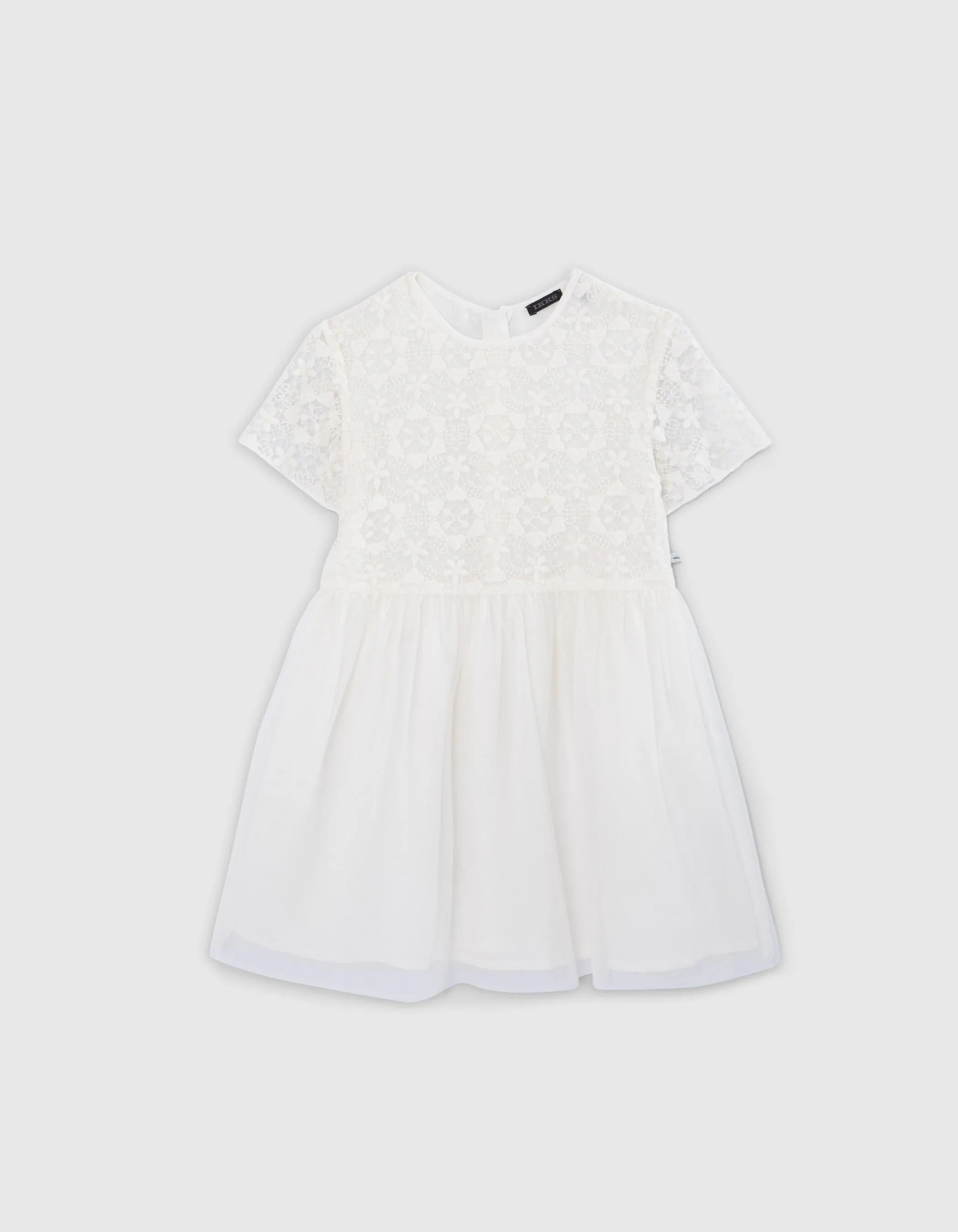 Robe blanche bi-matière dentelle et tulle fille