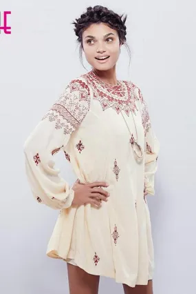 Robe Courte Hippie Chic Beige