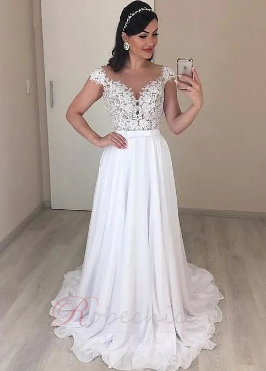 Robe de mariée A-ligne Naturel taille Appliques Dos nu Sexy Jardin