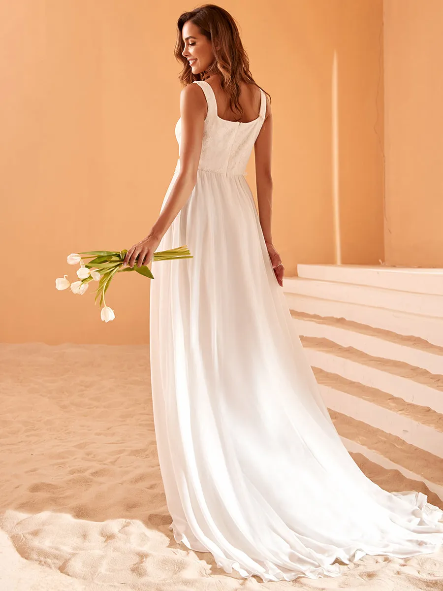 Robe de Mariée minimaliste en dentelle avec encolure carrée