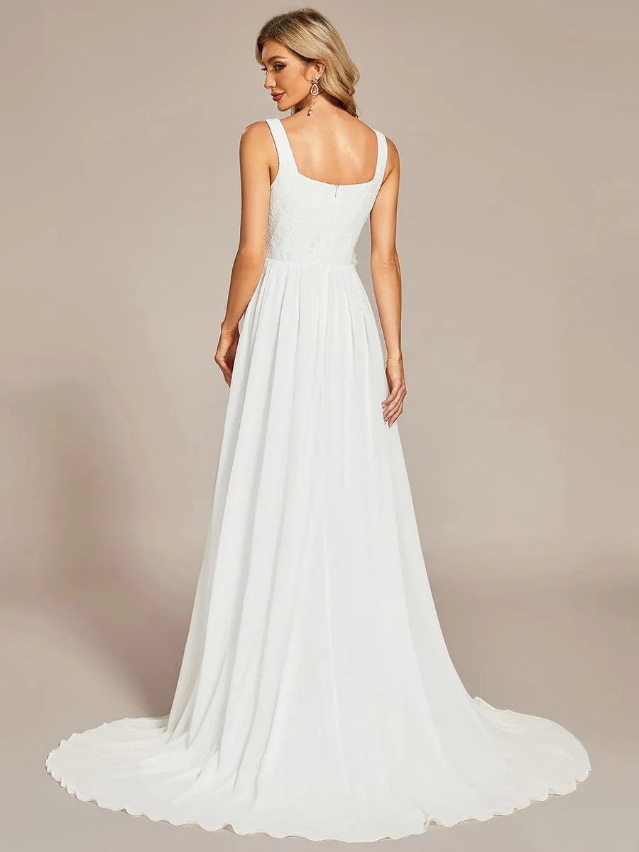 Robe de Mariée minimaliste en dentelle avec encolure carrée