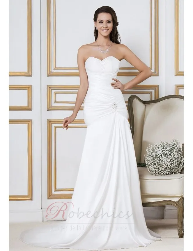 Robe de mariée Simple Soie Plage Taille chute Longue Corsage plissé