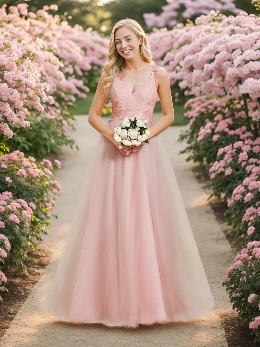 Robe De Mariée Trapèze à Double Col En V Et Corsage En Dentelle