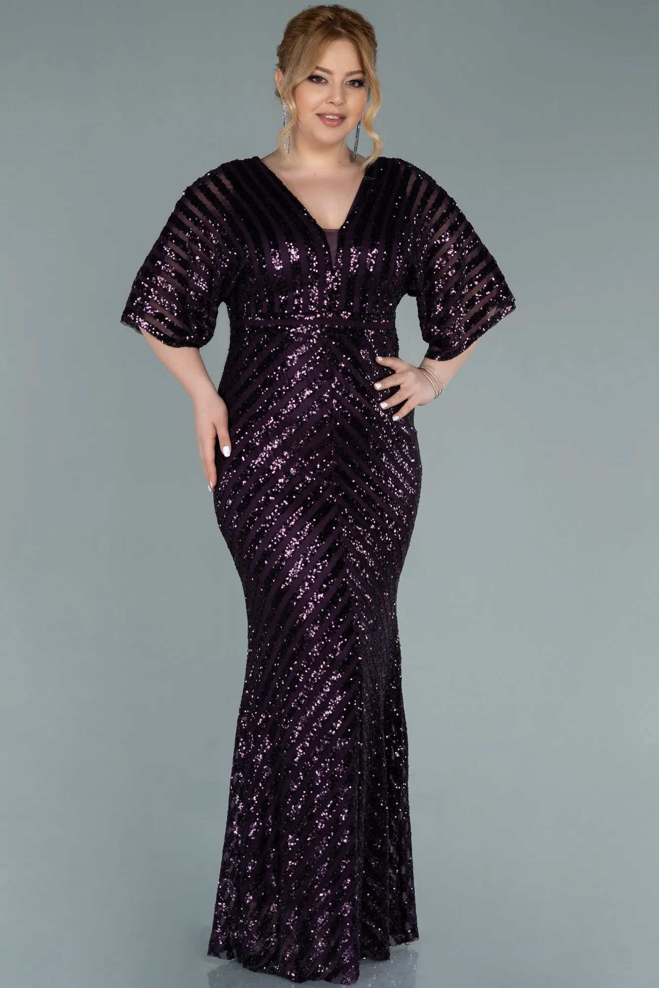 Robe de Soirée Grande Taille Longue Violet Foncé ABU2309