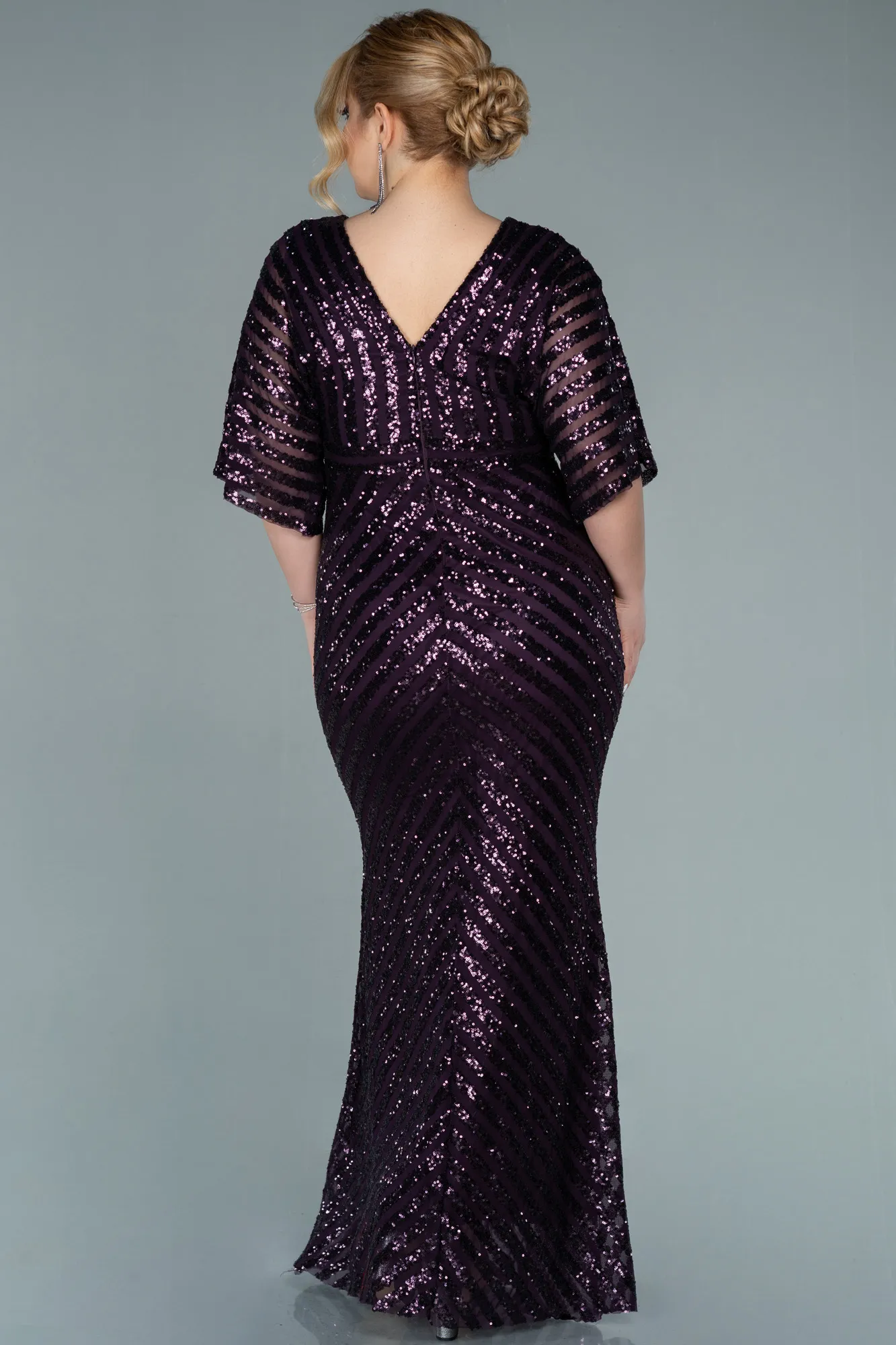 Robe de Soirée Grande Taille Longue Violet Foncé ABU2309