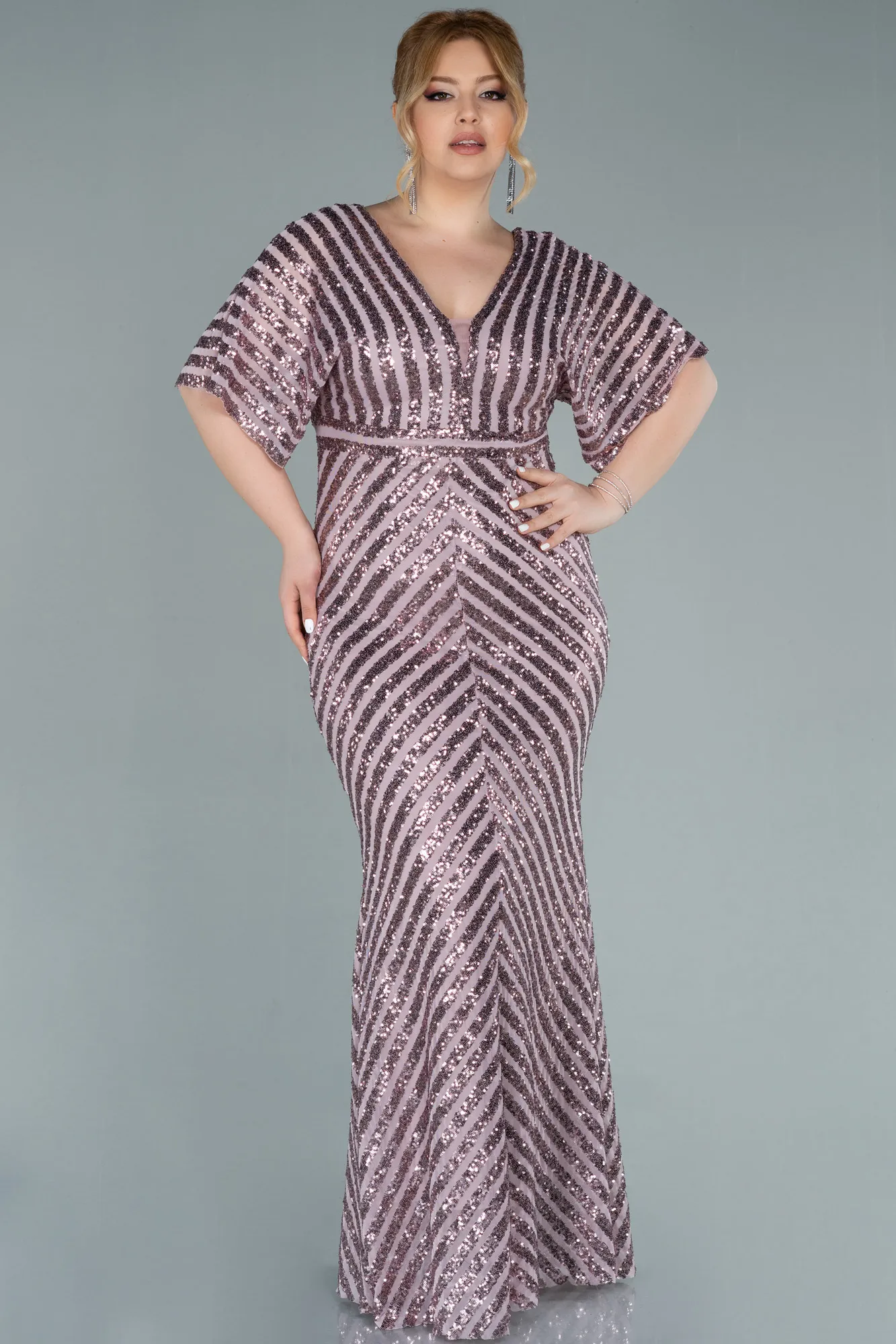 Robe de Soirée Grande Taille Longue Violet Foncé ABU2309