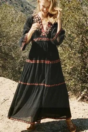 Robe longue bohème dentelle noire