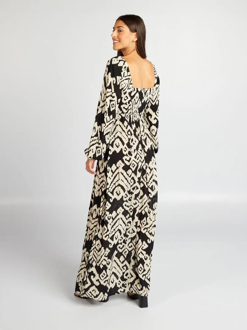 Robe longue en maille crêpe - Noir/blanc