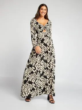 Robe longue en maille crêpe - Noir/blanc