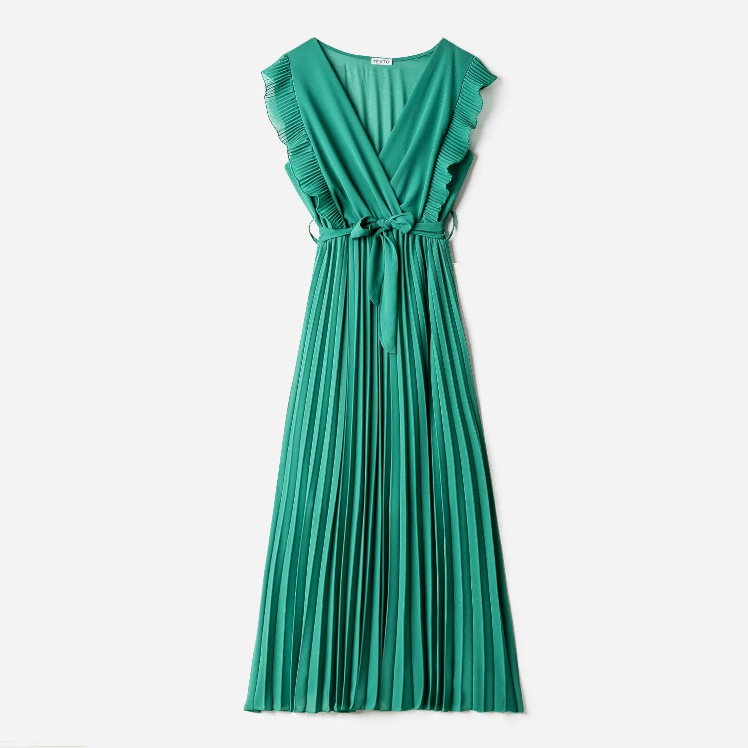 Robe longue TEXTO verte plissée - Textile femme Accessoires | ERAM