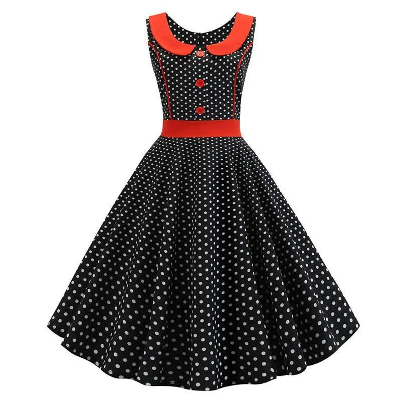 Robe Noire à Petit Pois Blanc & Col Rouge