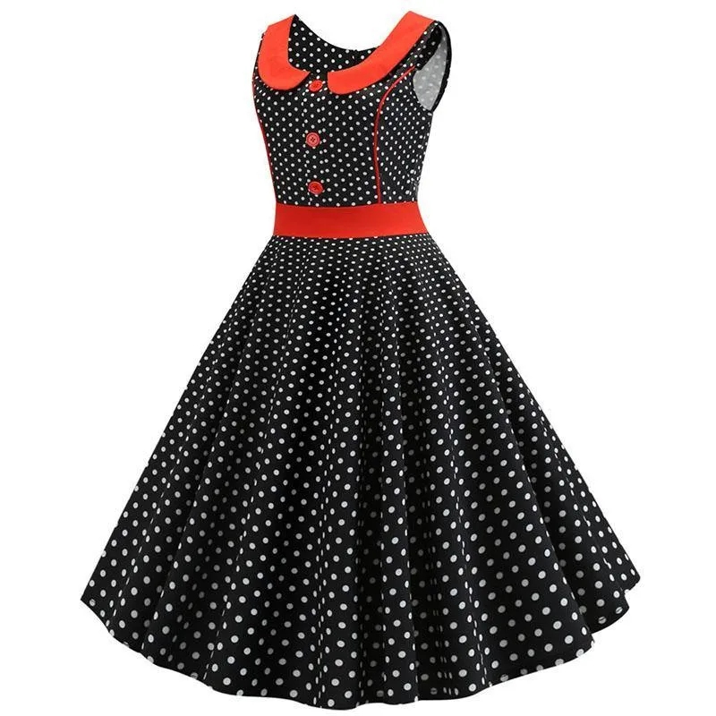 Robe Noire à Petit Pois Blanc & Col Rouge