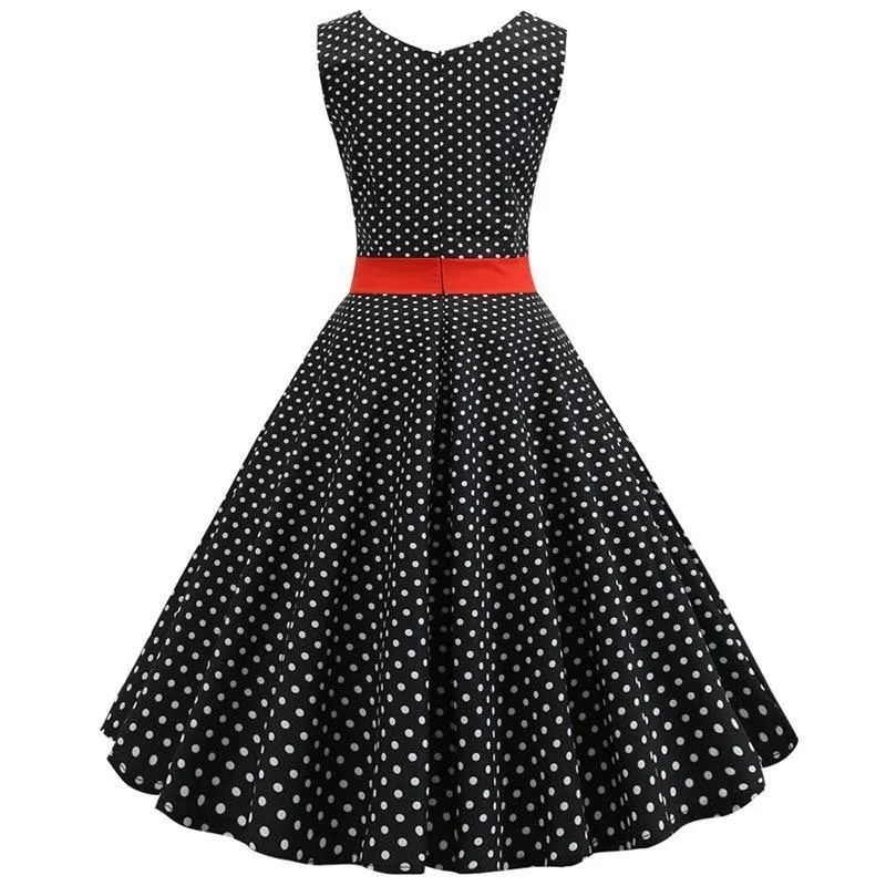 Robe Noire à Petit Pois Blanc & Col Rouge