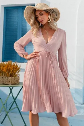 Robe Rose Élégante À Taille Haute