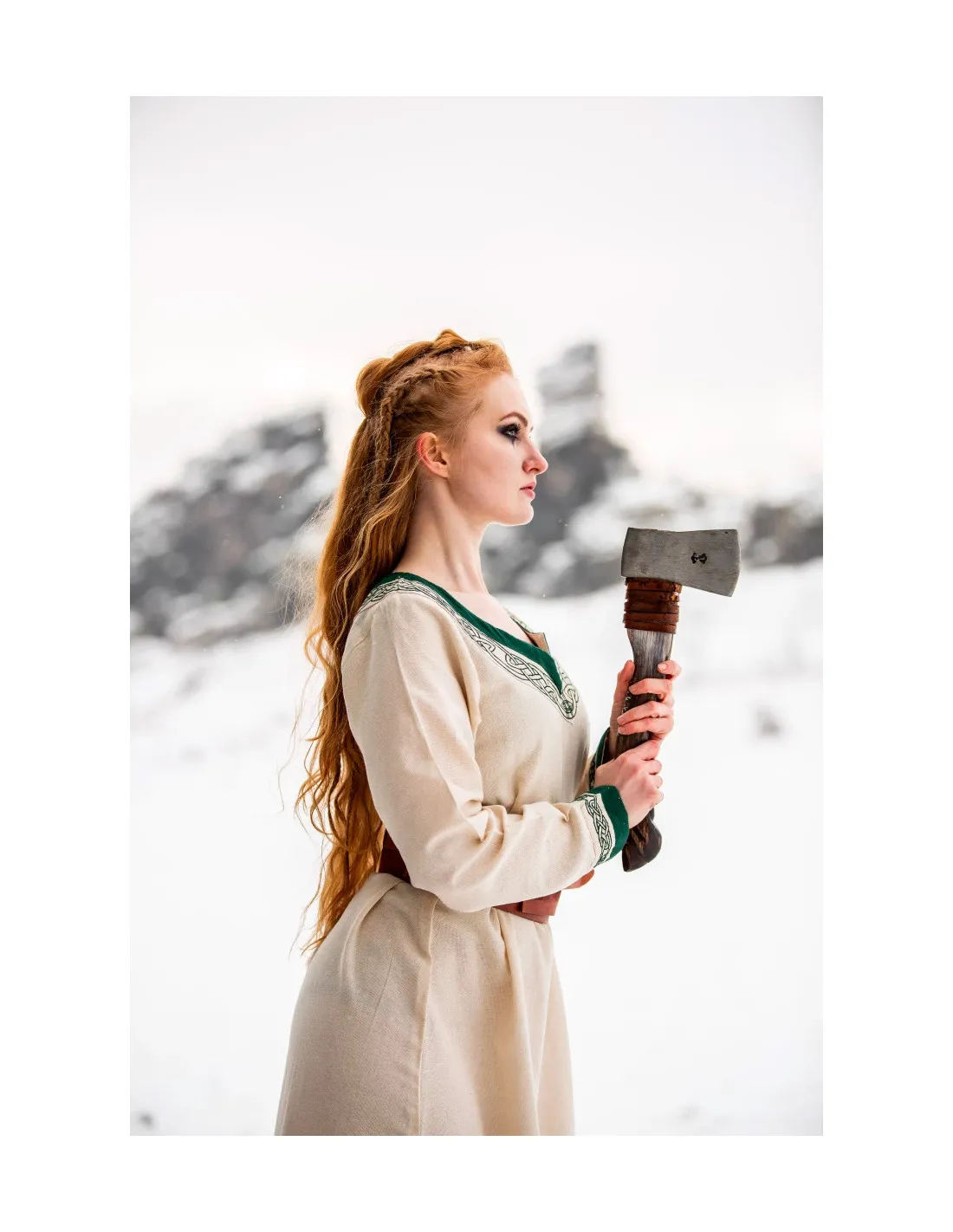 Robe viking modèle Lagertha, vert naturel ⚔️ Boutique Épées