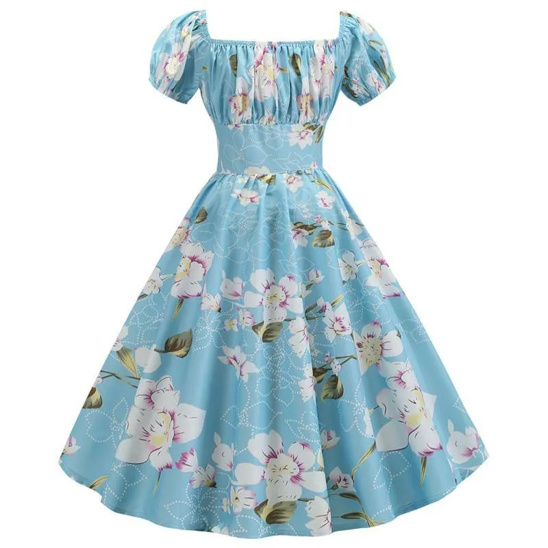 Robe vintage Fleurie Bleue Ciel